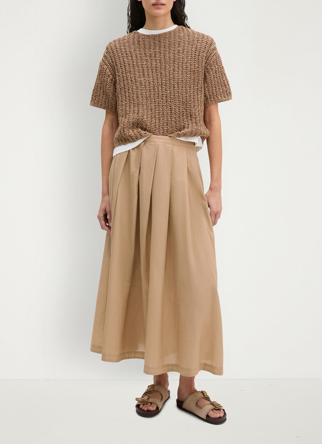 Marc O'Polo Midi mid waist rok met plooien - voorkant 2 sandpaper-2326 / beige