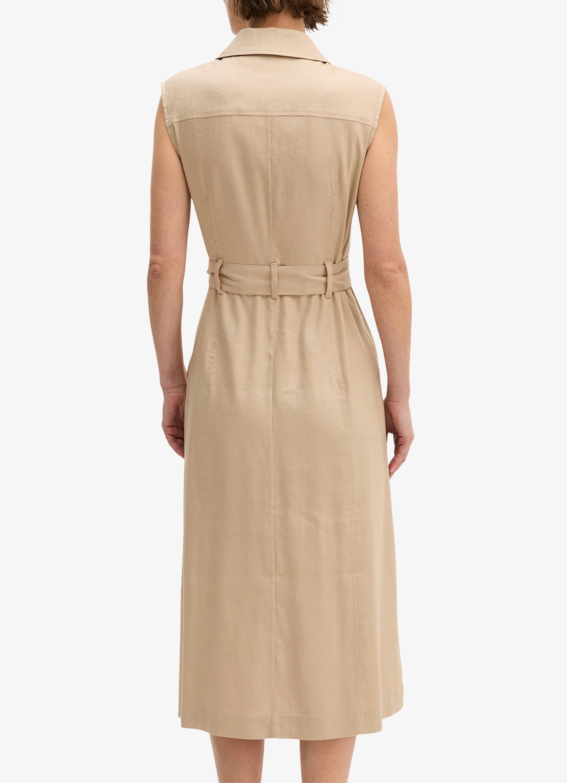 Marc O'Polo Midi mouwloze jurk in linnenblend met strikceintuur - achterkant sandpaper-2326 / beige