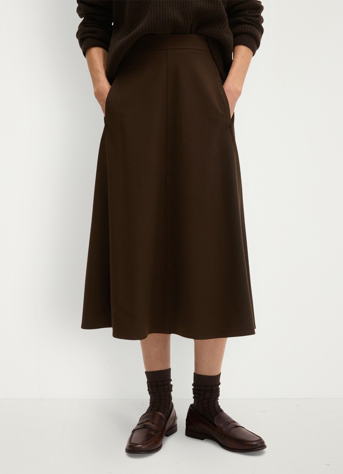 Marc O'Polo Midi rok met steekzakken - detail burnt coffee / bruin