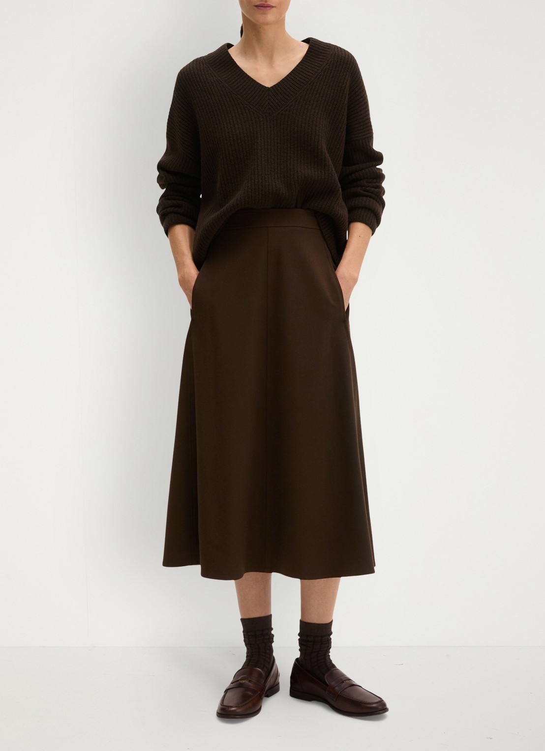 Marc O'Polo Midi rok met steekzakken - voorkant 4 burnt coffee / bruin
