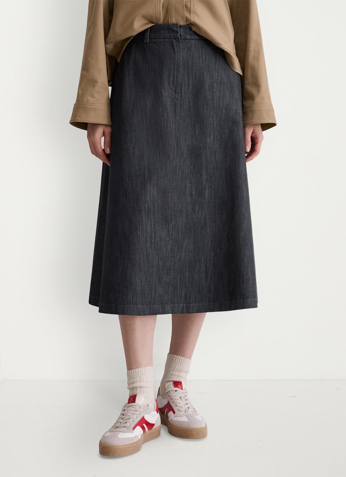 Marc O'Polo Midi rok van katoen - detail 2 zwart