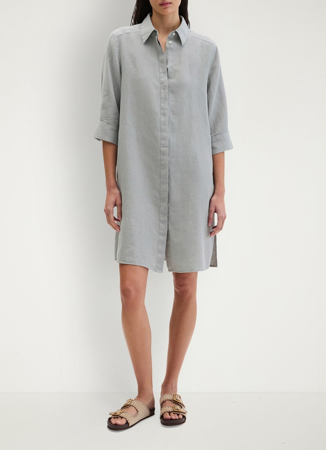 Marc O'Polo Mini blousejurk met kraag - voorkant 2 quiet sea-0639 / blauw