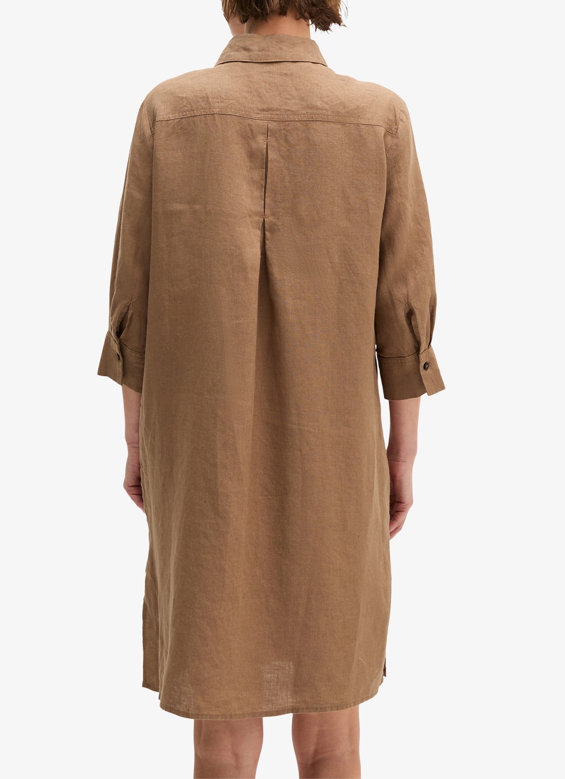Marc O'Polo Mini blousejurk van linnen met halflange mouw - achterkant 3 burnt brown-1972 / bruin
