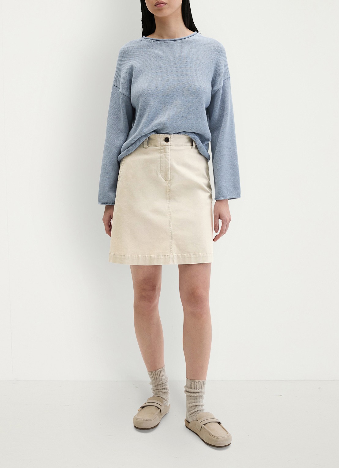Marc O'Polo Mini rok met steekzakken - voorkant 5 beige