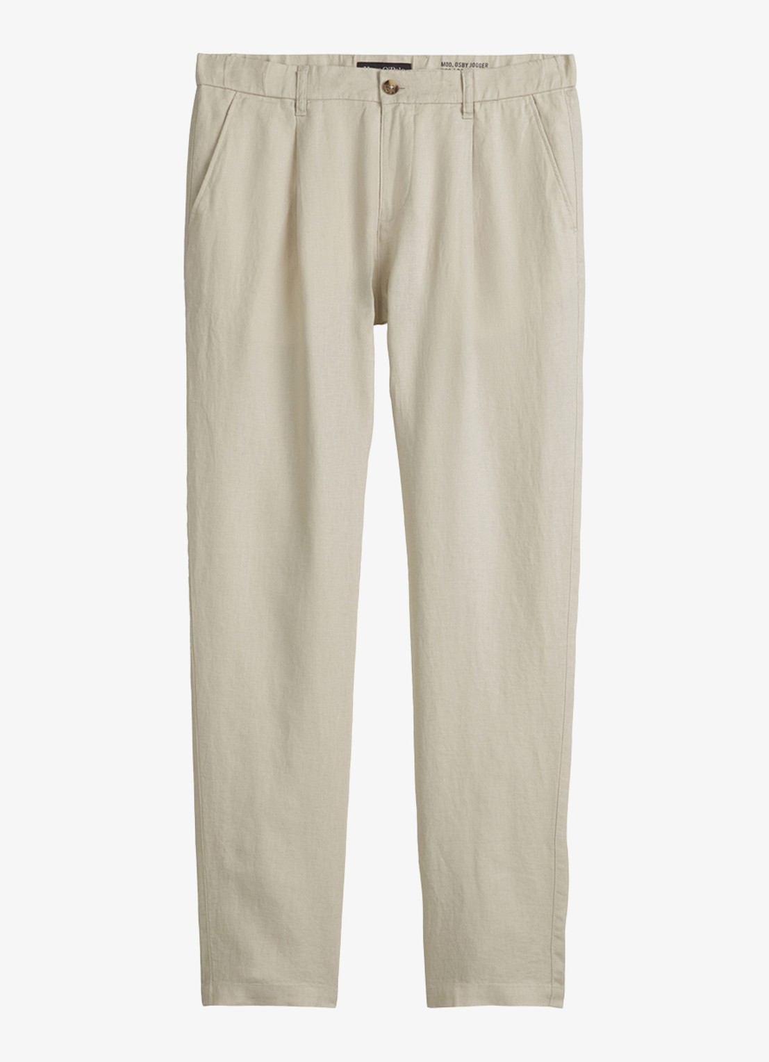 Marc O'Polo Osby tapered fit chino van linnen met plooidetail - voorkant 4 beige