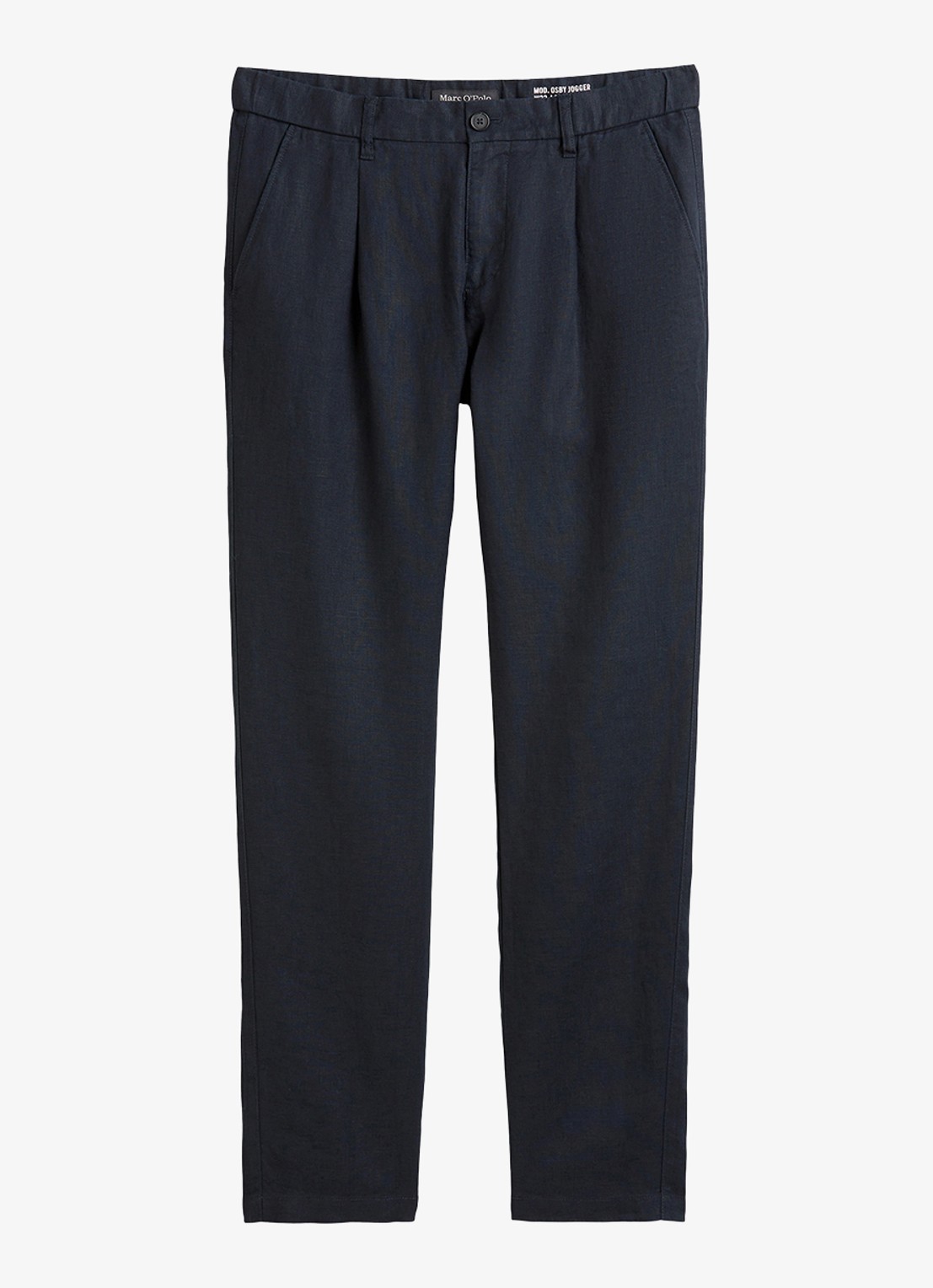 Marc O'Polo Osby tapered fit chino van linnen met plooidetail - voorkant 2 donkerblauw