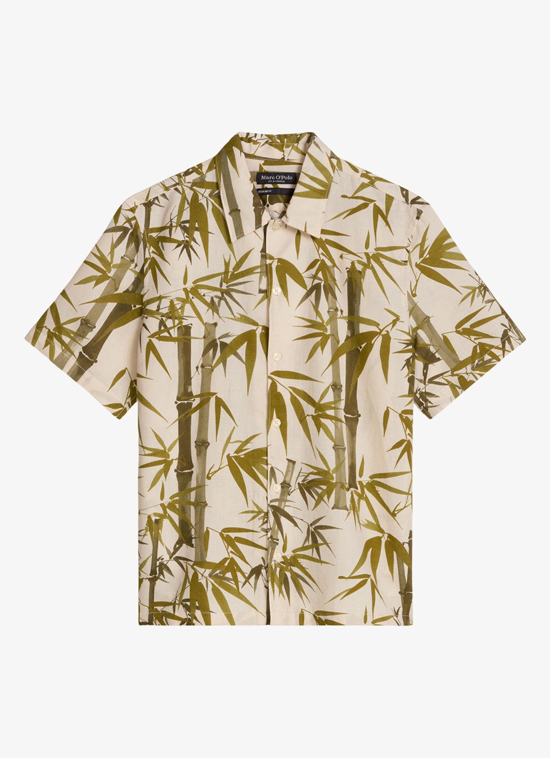Marc O'Polo Overhemd in linnenblend met print - voorkant medium brown-1879 / bruin