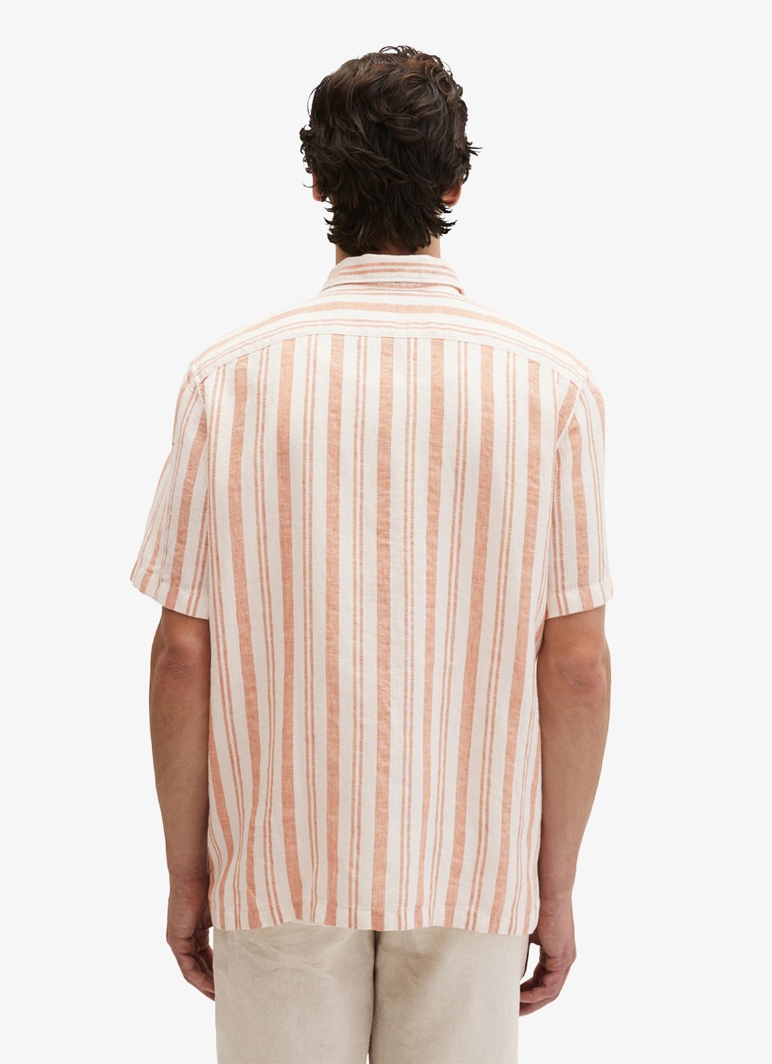 Marc O'Polo Overhemd in linnenblend met streepprint - achterkant medium orange 39-9467 / oranje