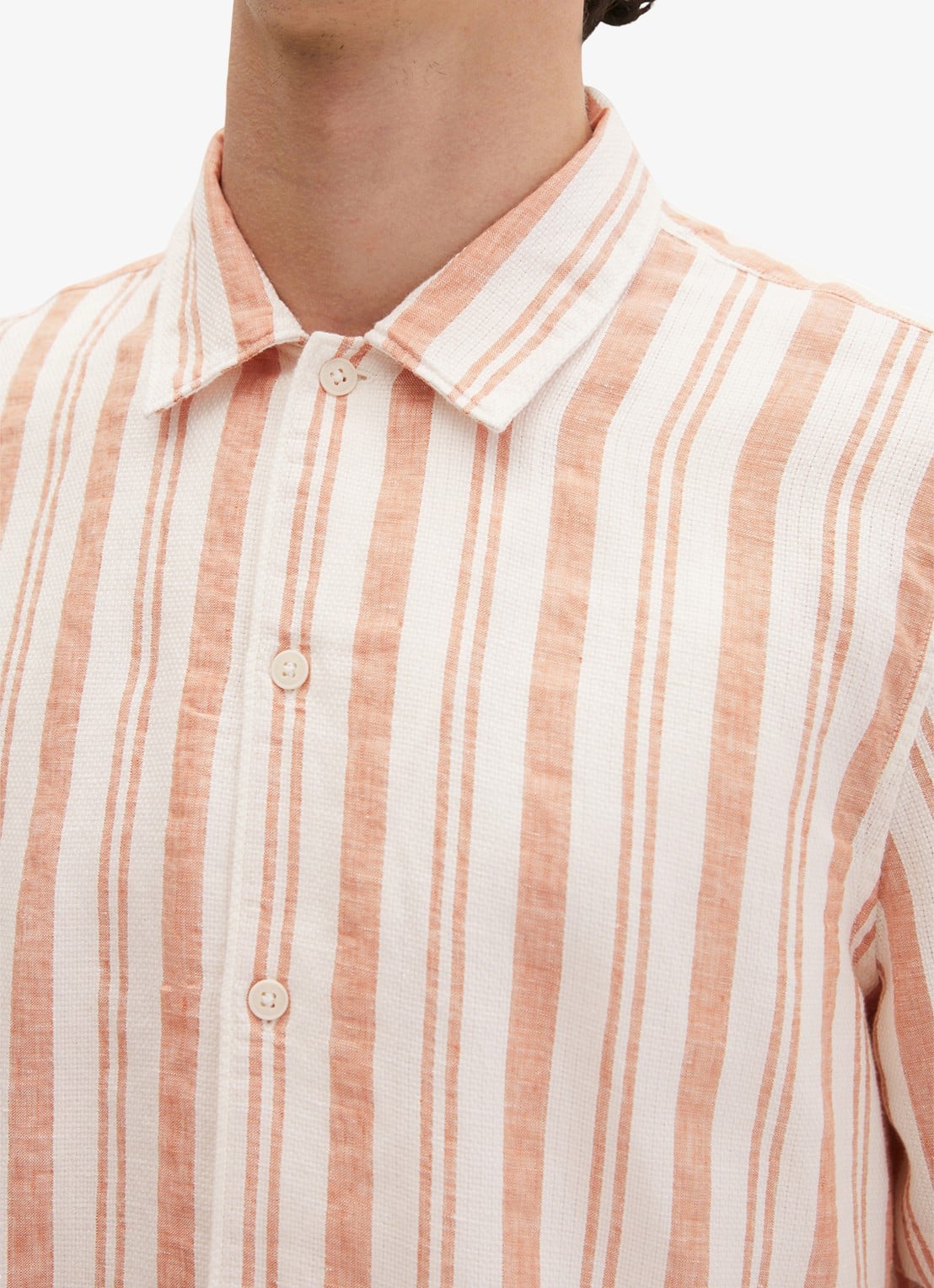 Marc O'Polo Overhemd in linnenblend met streepprint - detail 5 medium orange 39-9467 / oranje