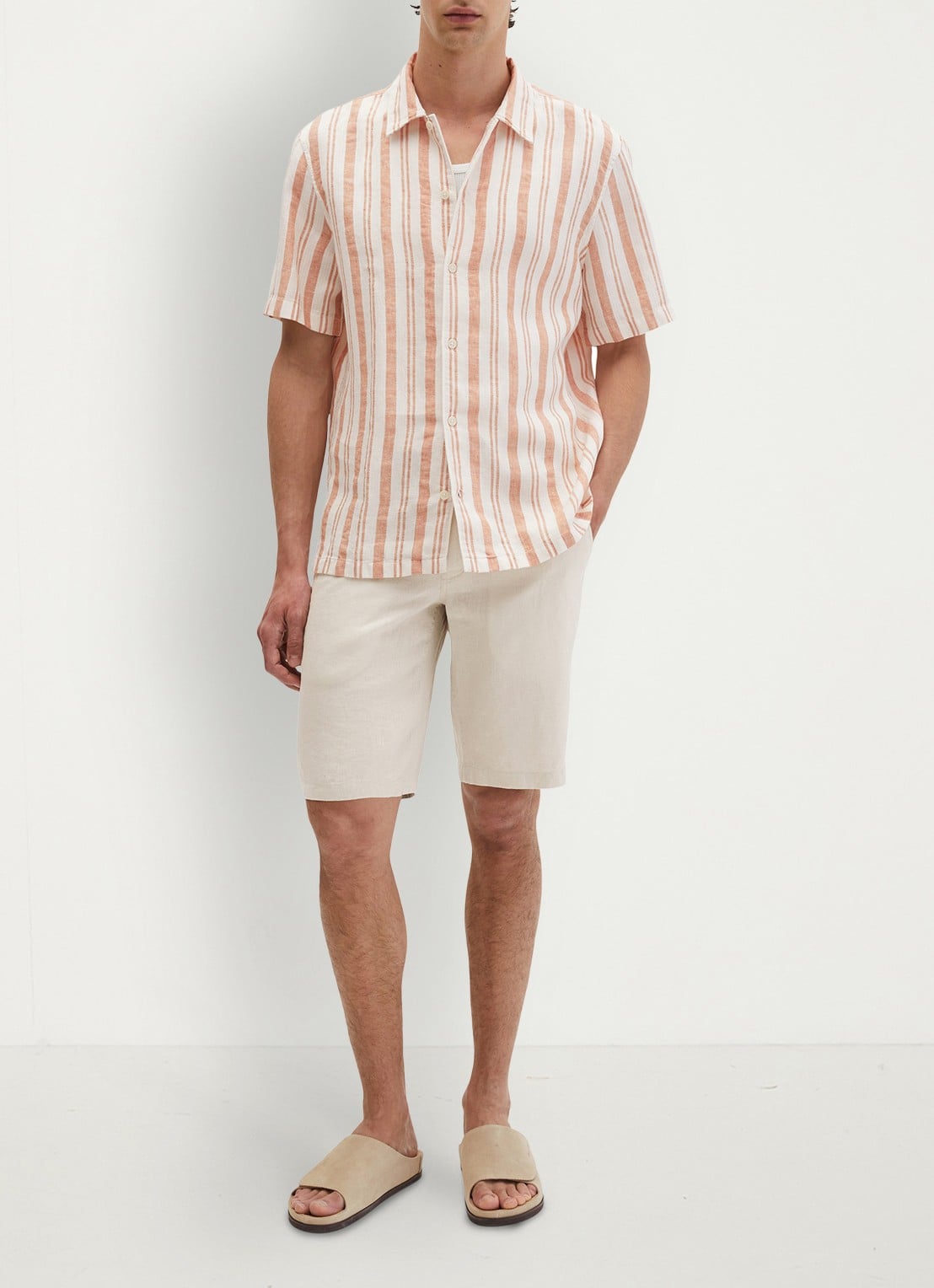 Marc O'Polo Overhemd in linnenblend met streepprint - voorkant 2 medium orange 39-9467 / oranje
