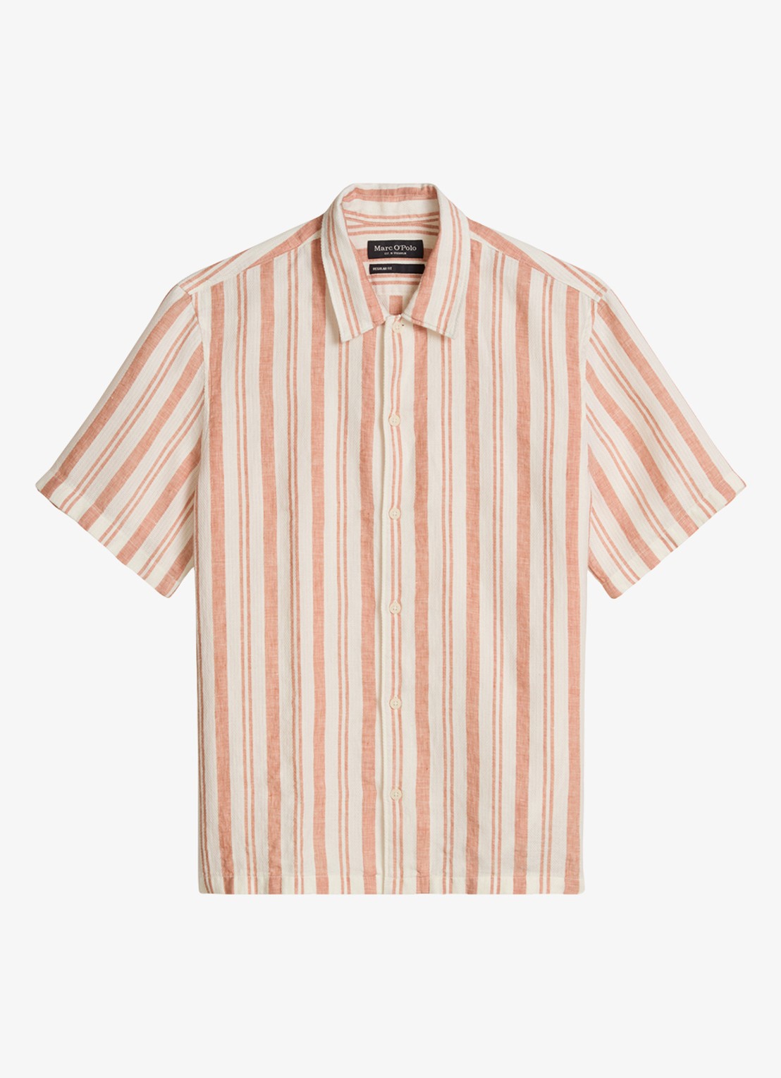 Marc O'Polo Overhemd in linnenblend met streepprint - voorkant 3 medium orange 39-9467 / oranje