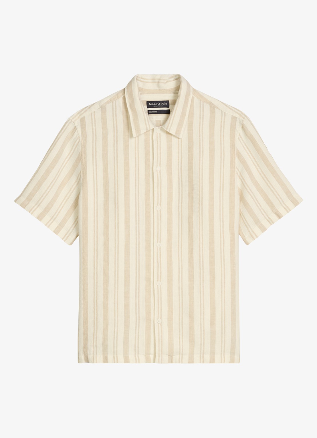 Marc O'Polo Overhemd in linnenblend met streepprint - voorkant medium brown 43-1879 / bruin