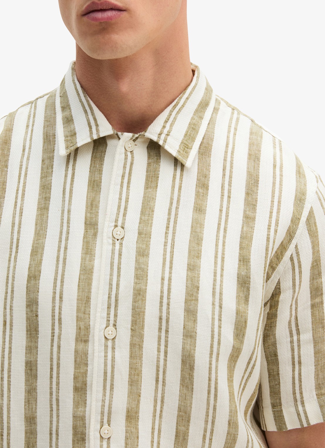 Marc O'Polo Overhemd in linnenblend met streepprint - detail 2 medium grey 38-0863 / grijs