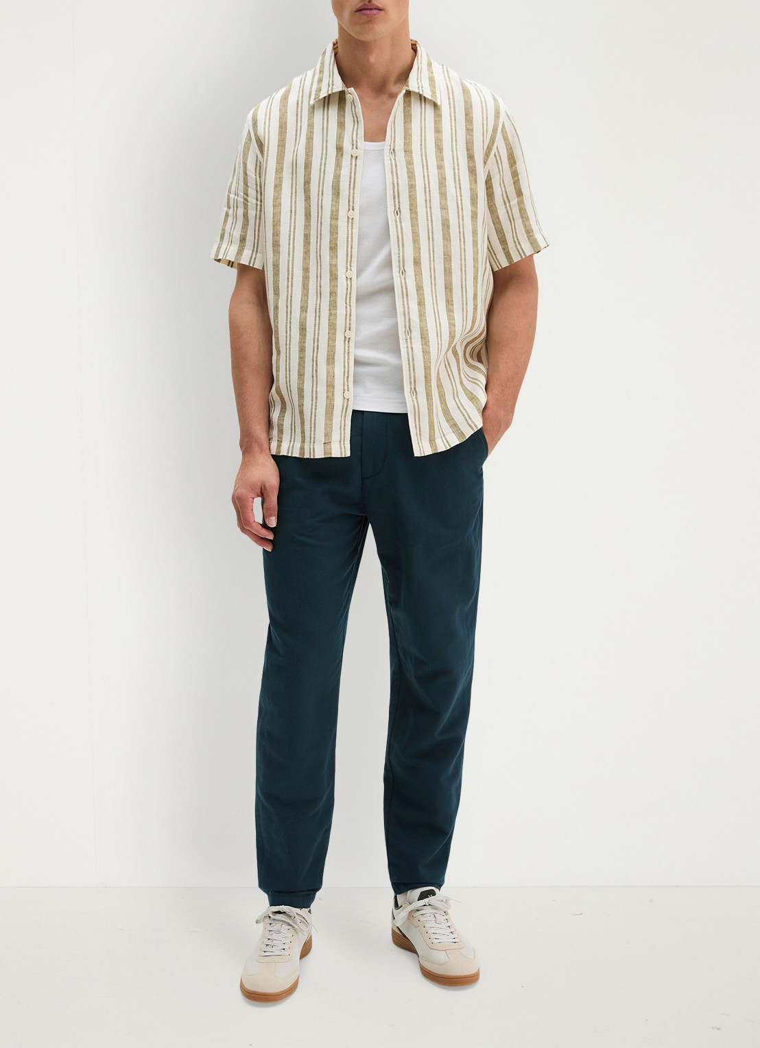 Marc O'Polo Overhemd in linnenblend met streepprint - voorkant 5 medium grey 38-0863 / grijs