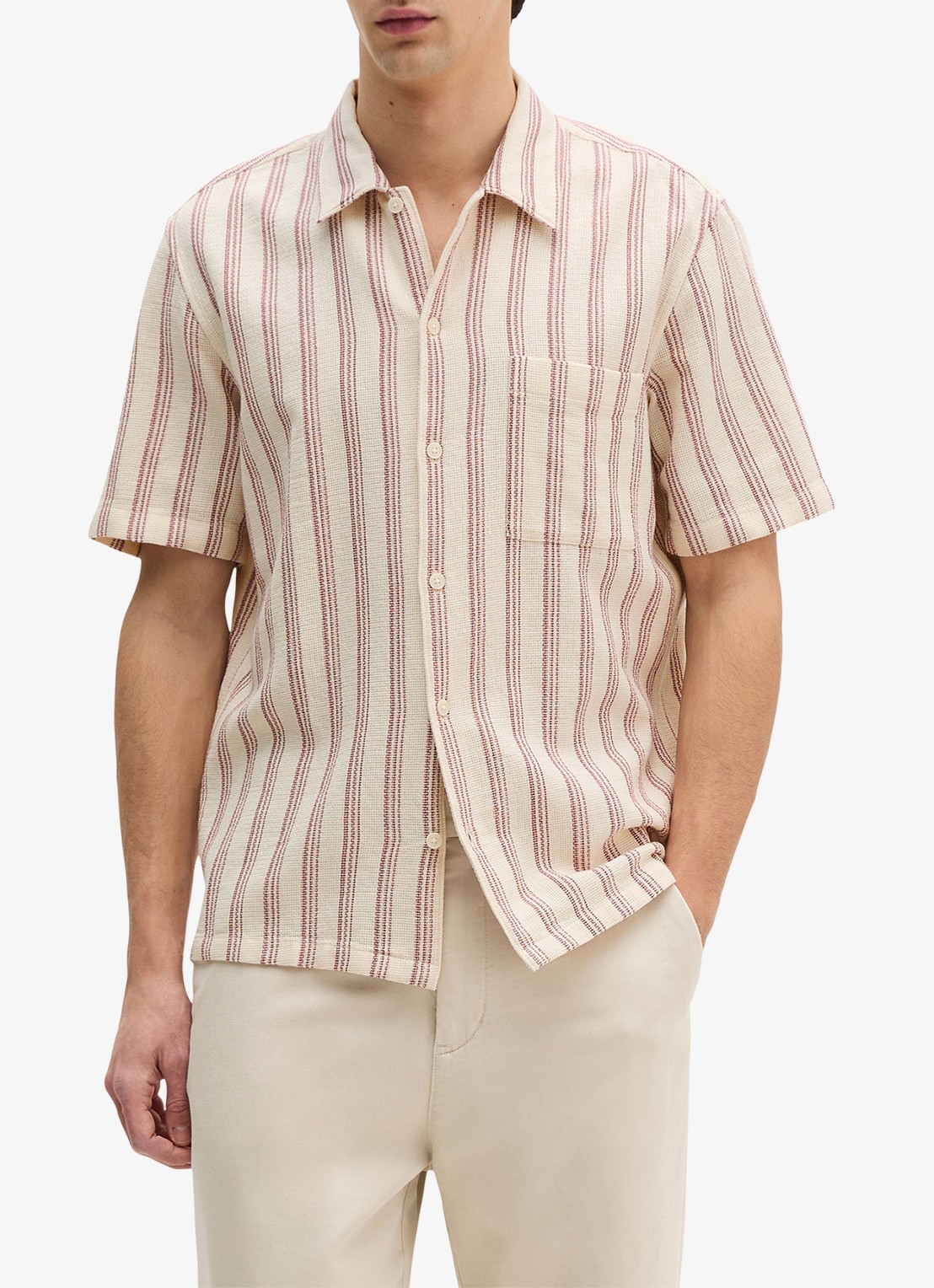 Marc O'Polo Overhemd met borstzak en streepprint - detail 4 light beige/2692