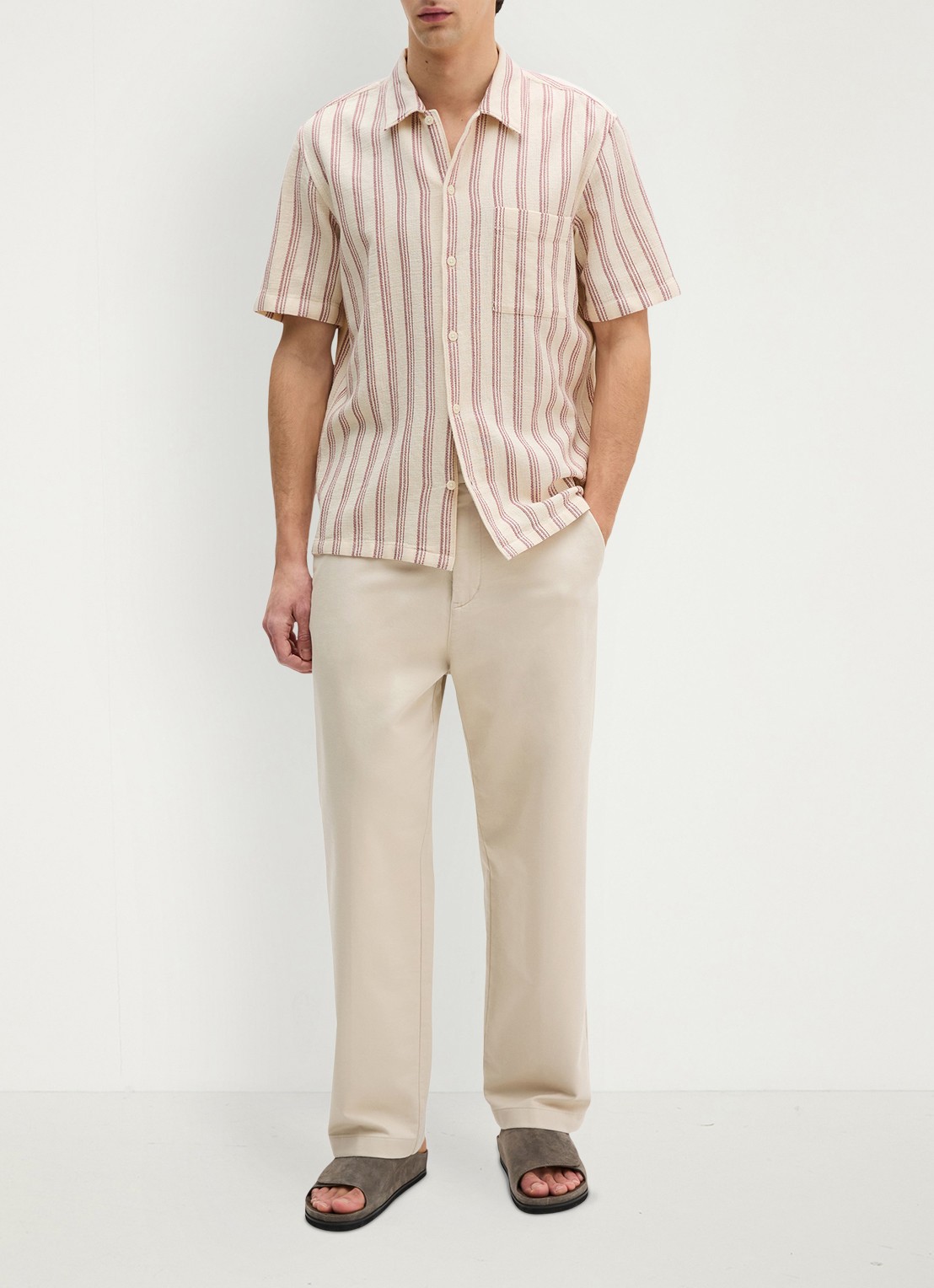 Marc O'Polo Overhemd met borstzak en streepprint - voorkant 2 light beige/2692