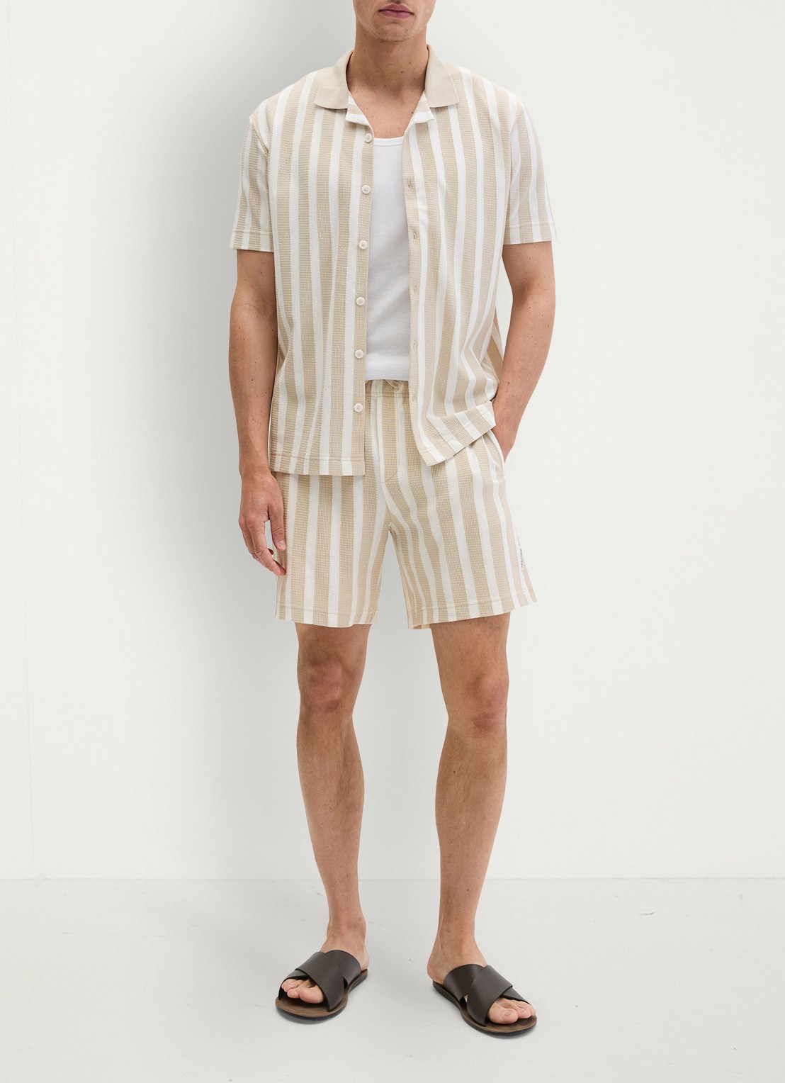 Marc O'Polo Overhemd met streepprint - voorkant 5 light beige 01-2673 / beige