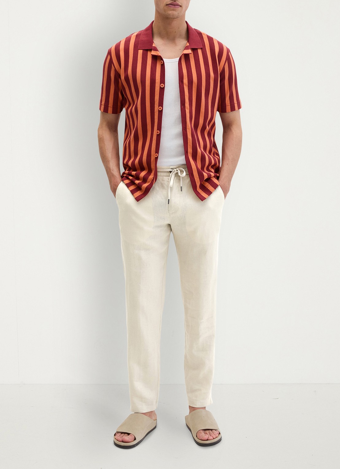 Marc O'Polo Overhemd met streepprint - voorkant 5 dark red 01-7026 / rood