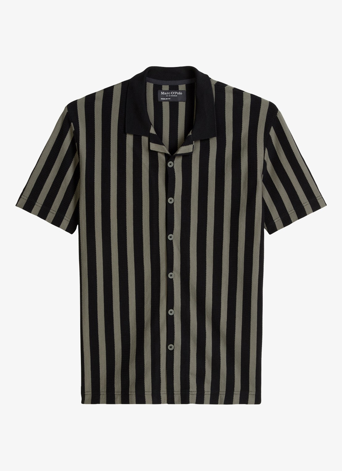 Marc O'Polo Overhemd met streepprint - voorkant black 01-0093 / zwart