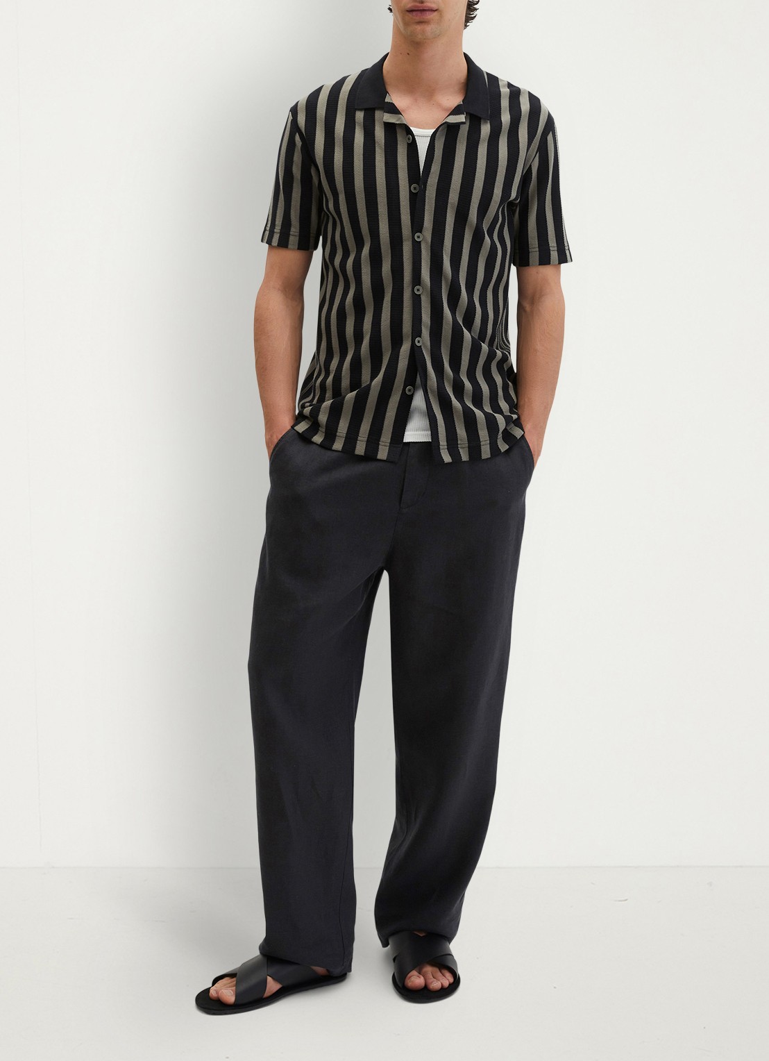 Marc O'Polo Overhemd met streepprint - voorkant 2 black 01-0093 / zwart