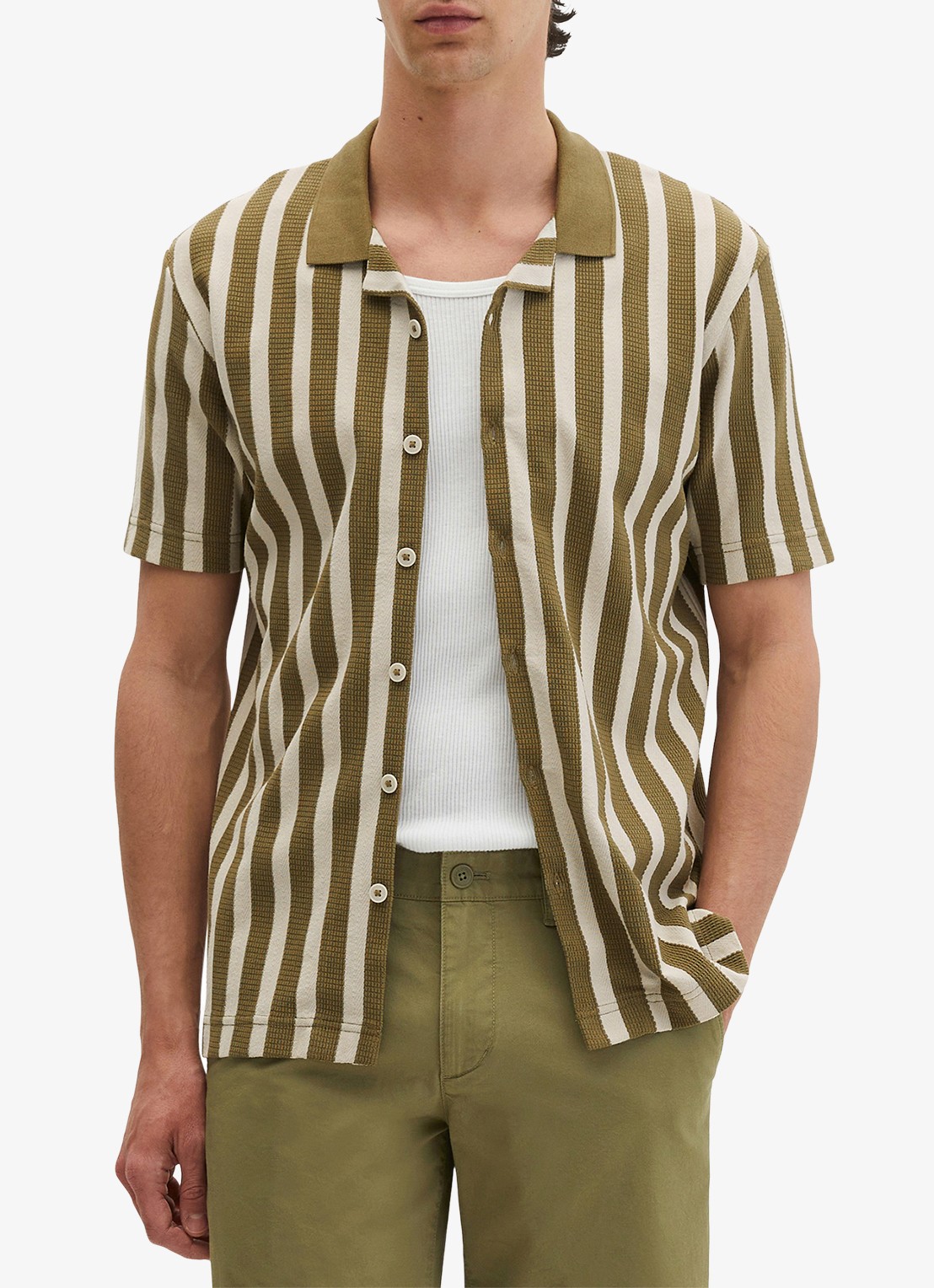 Marc O'Polo Overhemd met streepprint - detail 2 medium green 01-3493 / groen