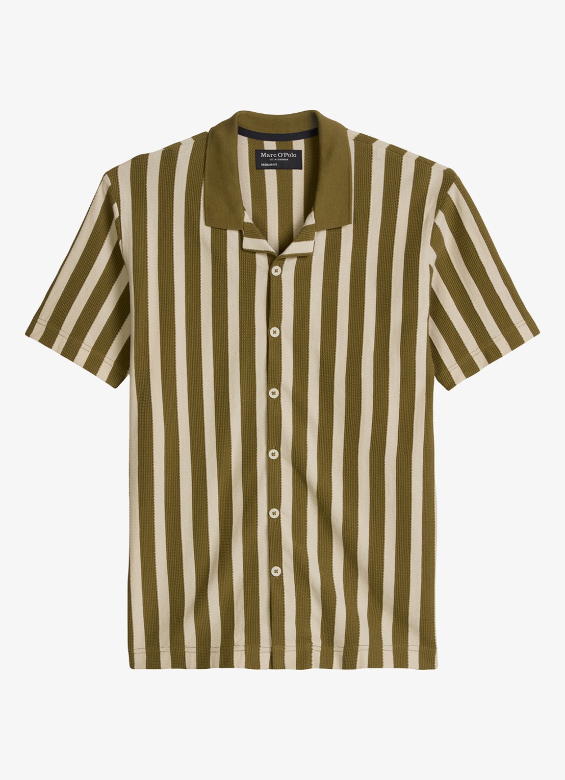 Marc O'Polo Overhemd met streepprint - voorkant 4 medium green 01-3493 / groen