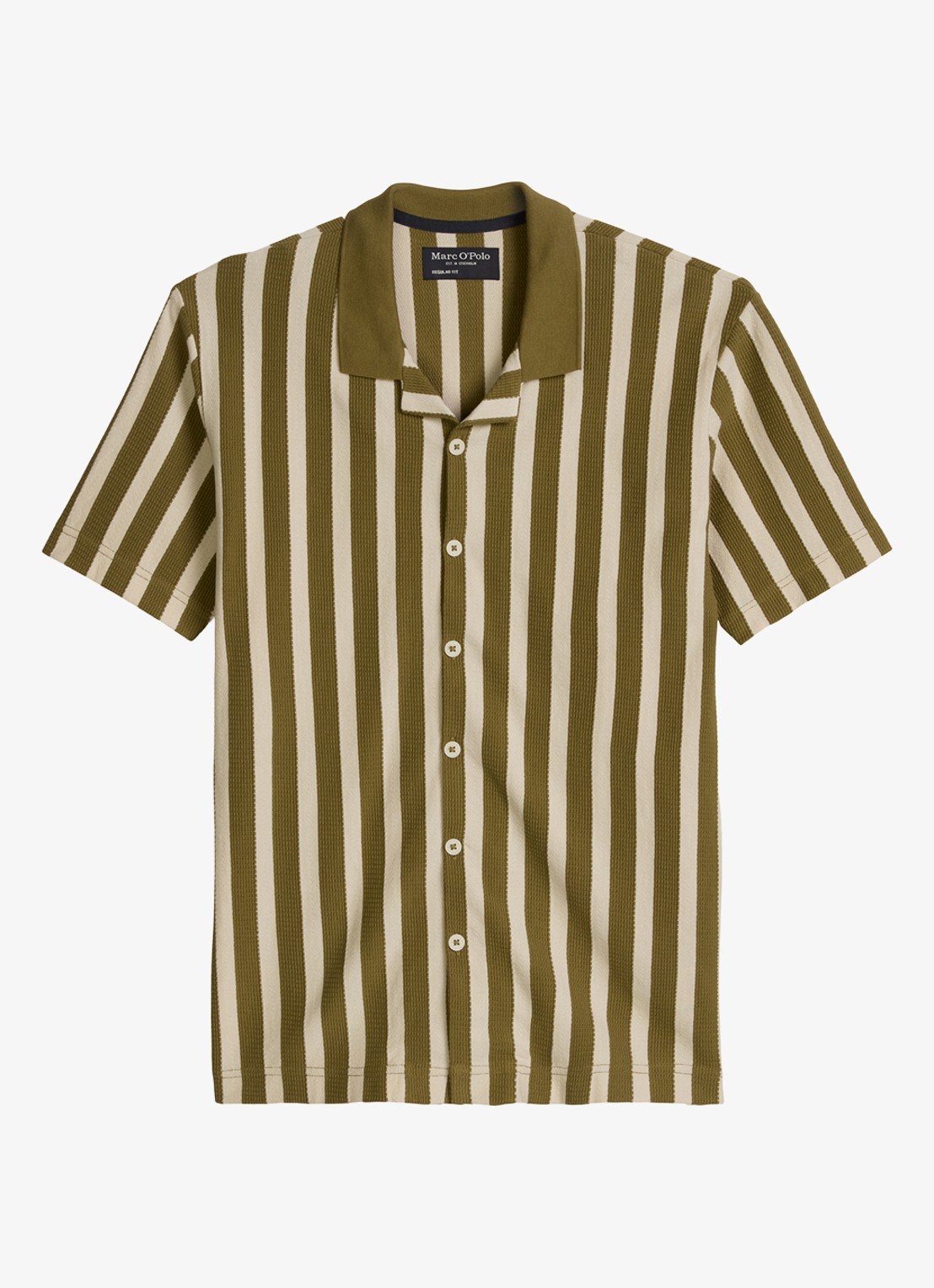 Marc O'Polo Overhemd met streepprint - voorkant 6 medium green 01-3493 / groen