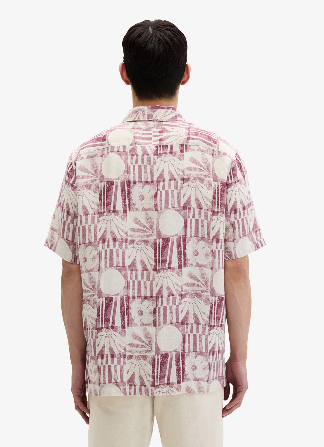 Marc O'Polo Overhemd van linnen met grafische print - achterkant 5 light red/7577