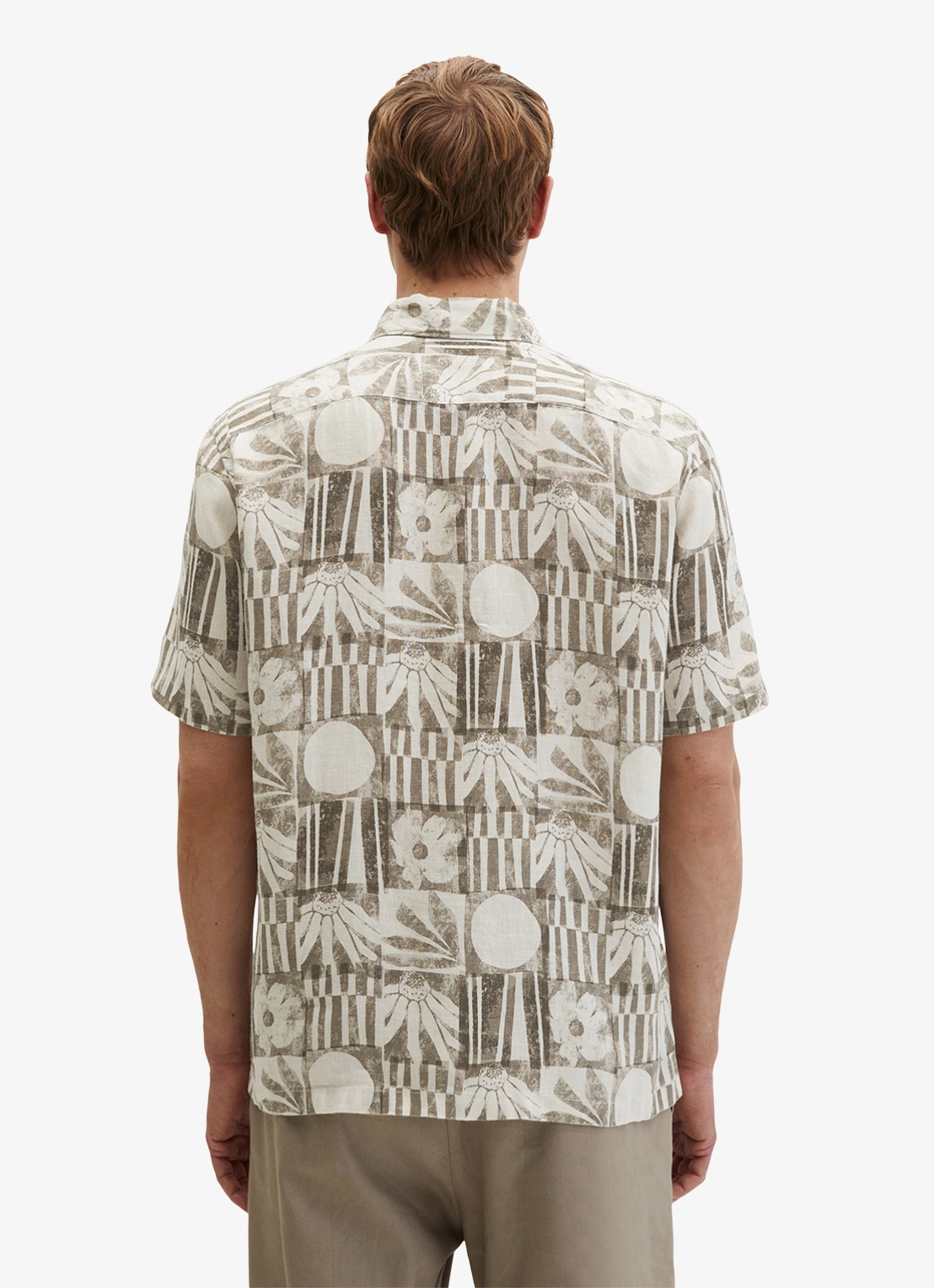 Marc O'Polo Overhemd van linnen met grafische print - achterkant 3 light brown/2094