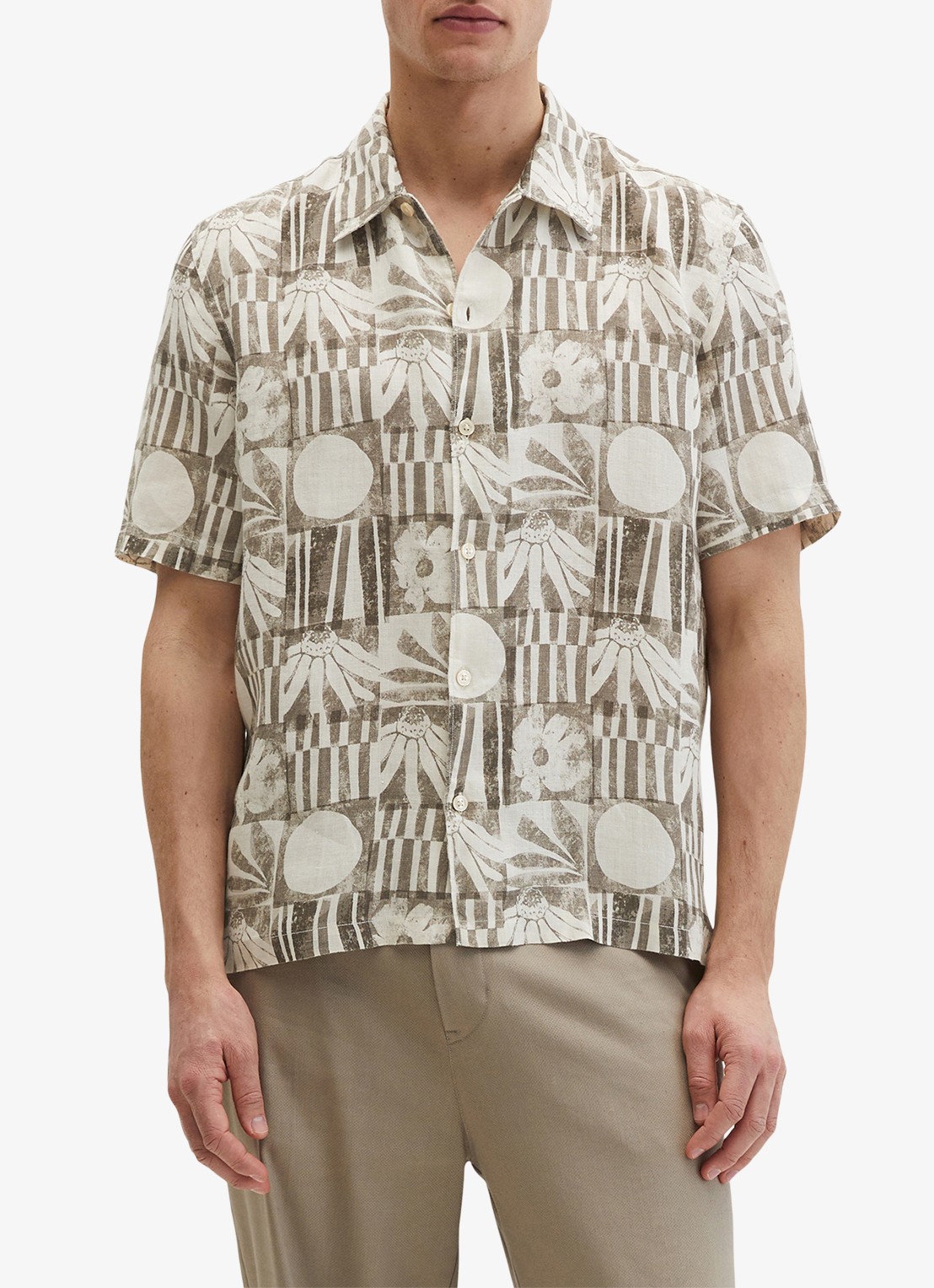 Marc O'Polo Overhemd van linnen met grafische print - detail light brown/2094