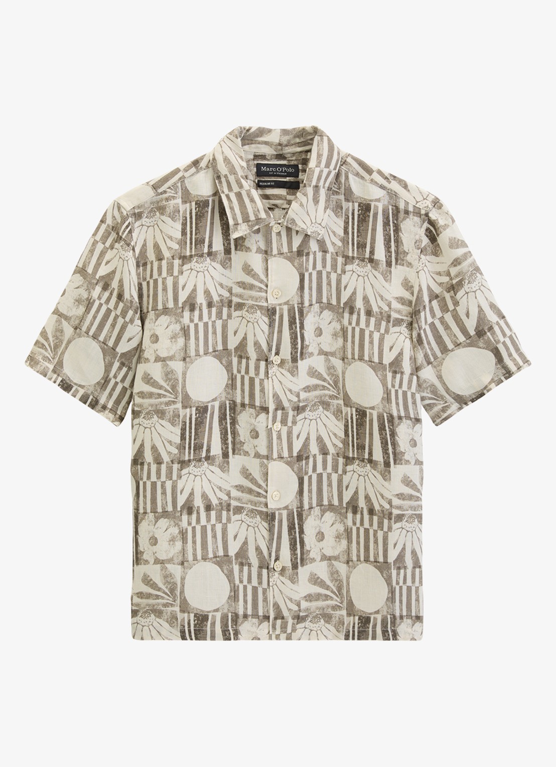 Marc O'Polo Overhemd van linnen met grafische print - voorkant 4 light brown/2094