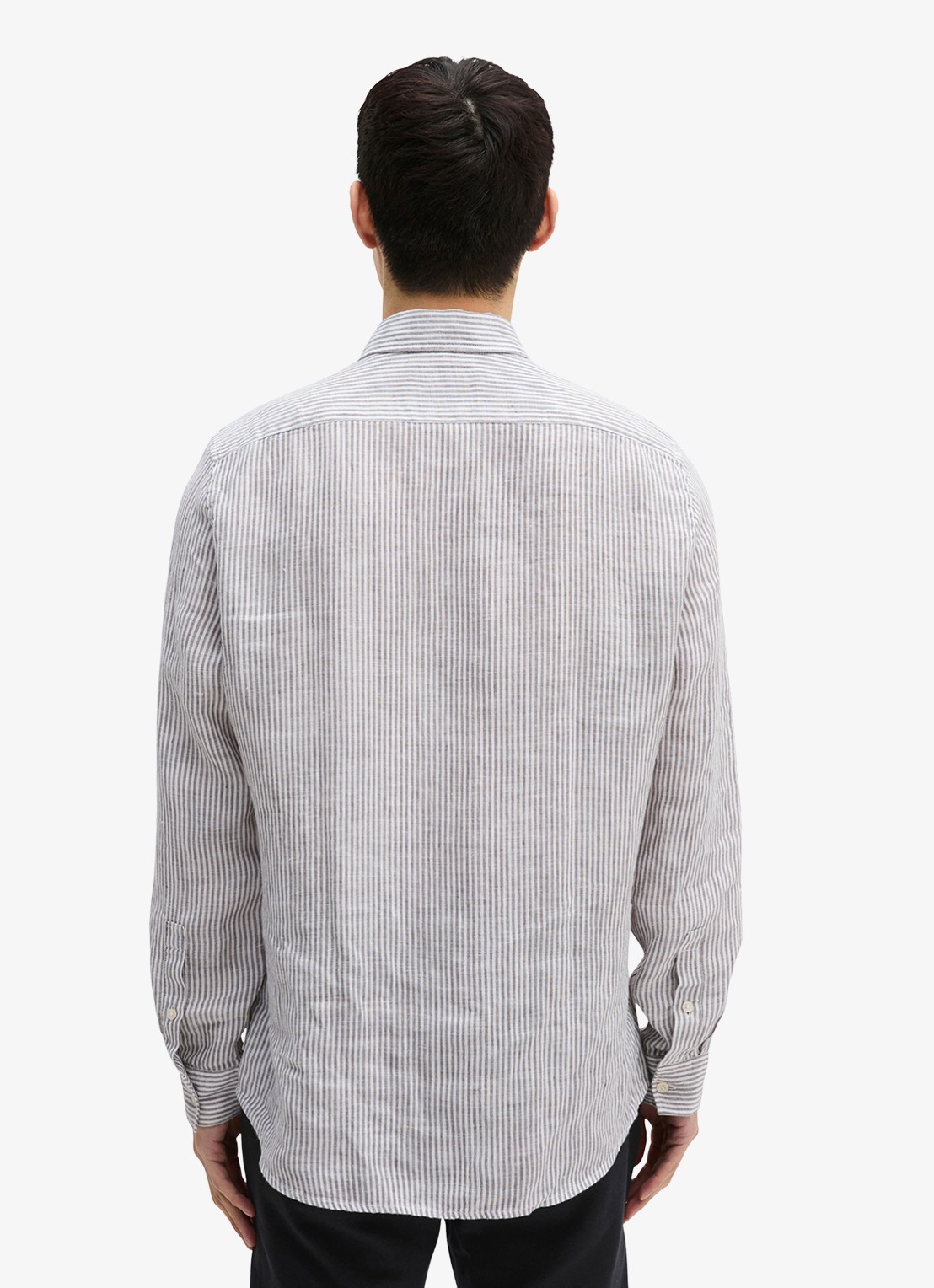 Marc O'Polo Overhemd van linnen met streepprint - achterkant 5 medium grey-0869 / grijs