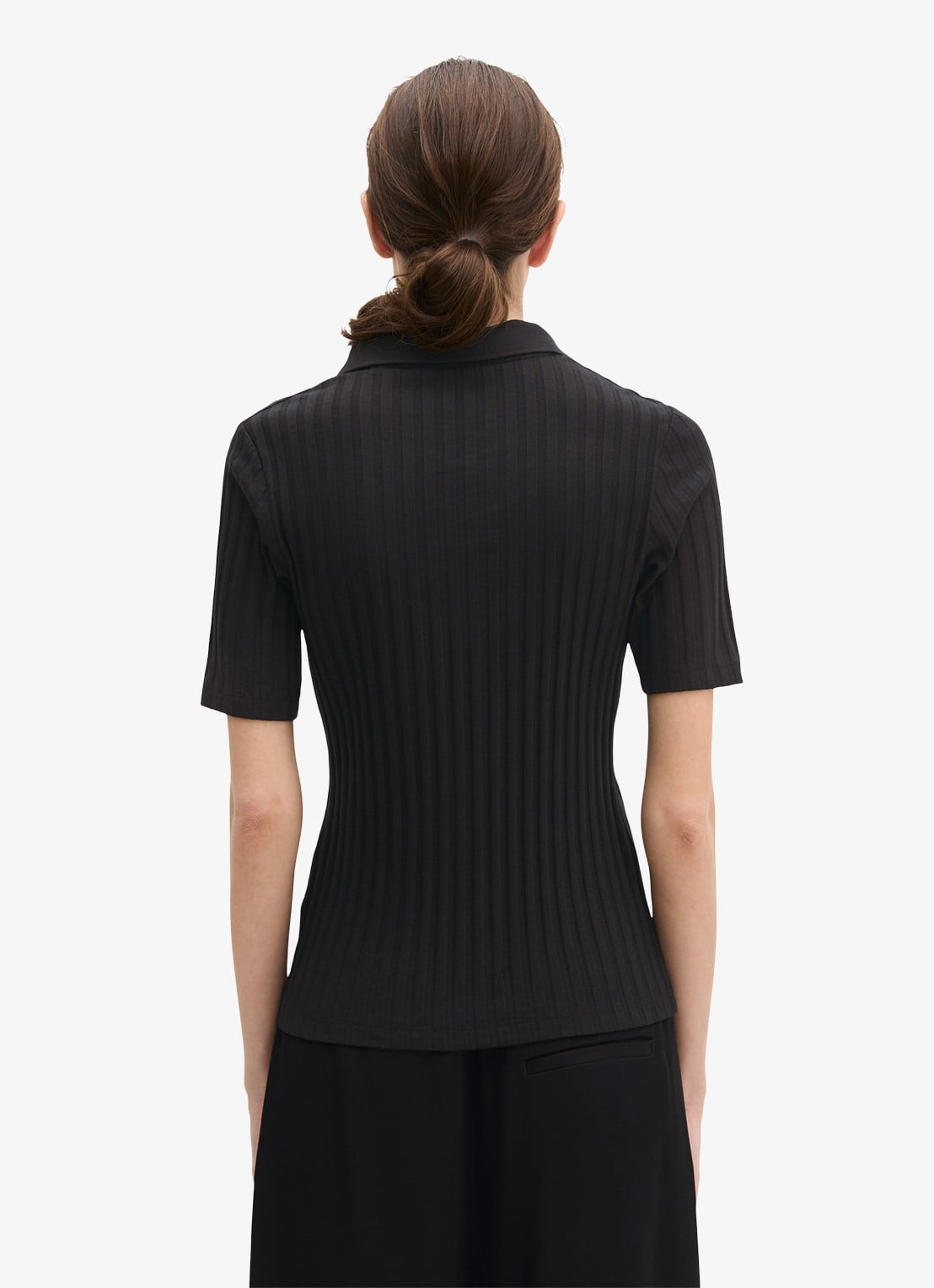 Marc O'Polo Pointelle polo met korte mouw - achterkant black / zwart