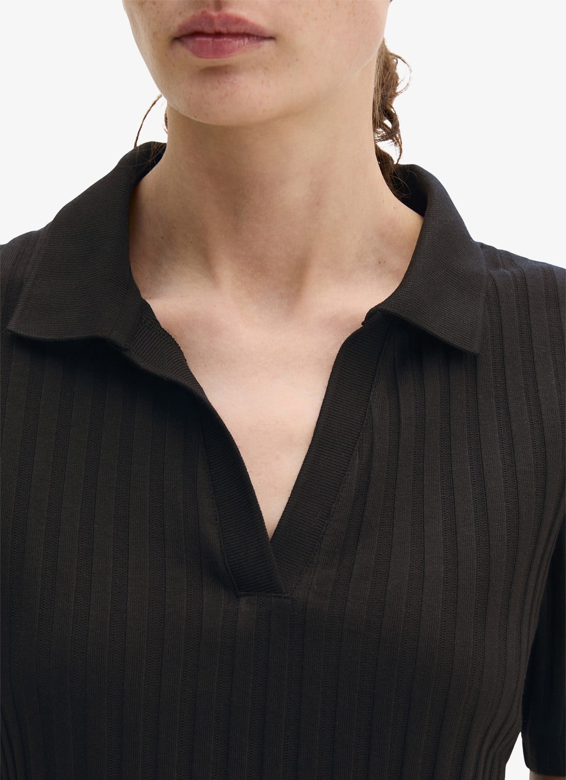 Marc O'Polo Pointelle polo met korte mouw - detail 3 black / zwart