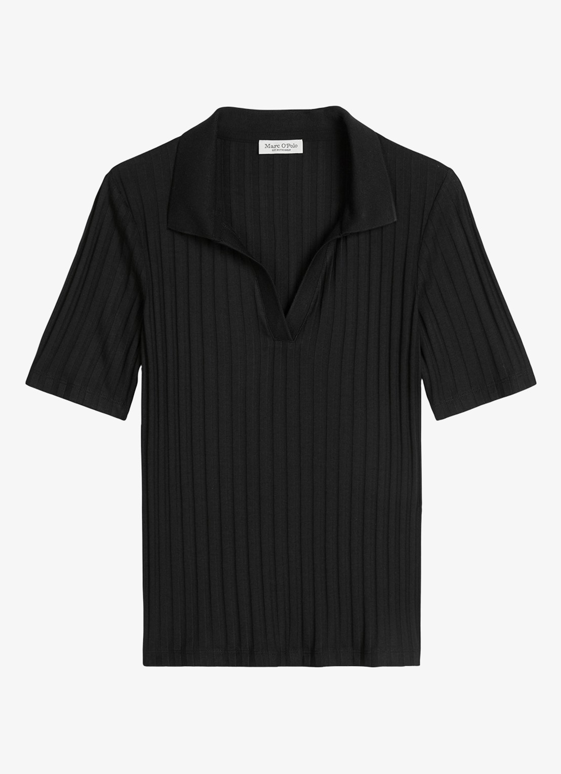 Marc O'Polo Pointelle polo met korte mouw - voorkant 4 black / zwart