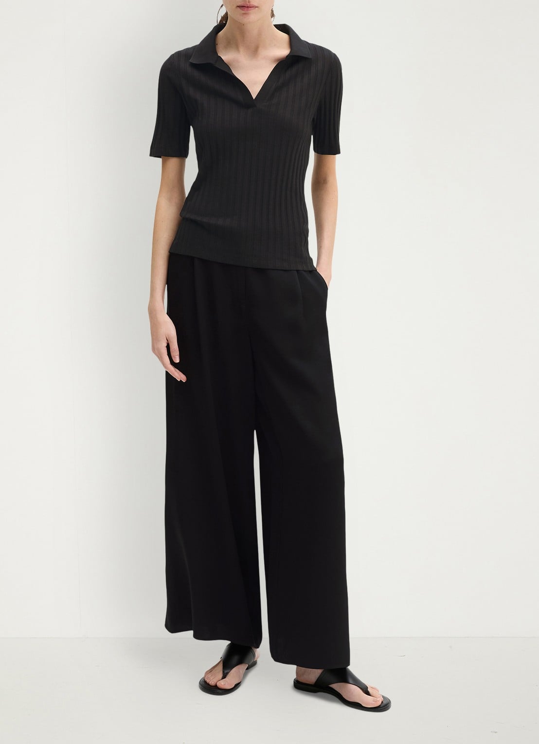 Marc O'Polo Pointelle polo met korte mouw - voorkant 5 black / zwart