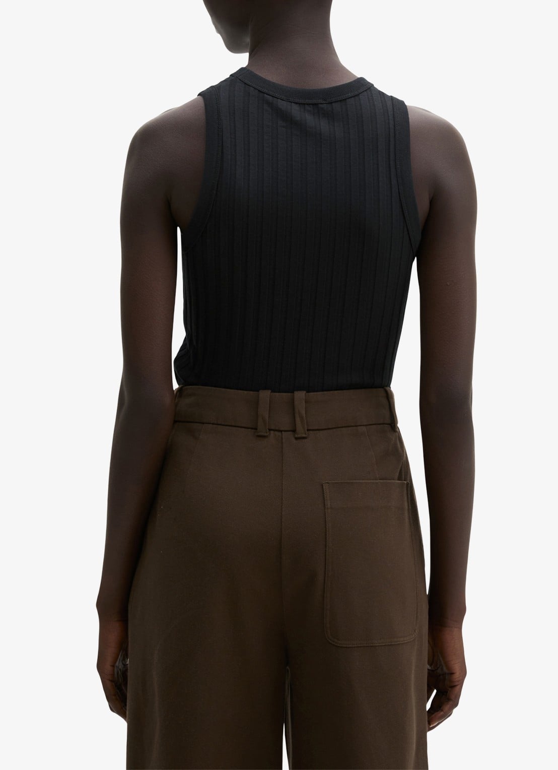 Marc O'Polo Pointelle tank top met ronde hals - achterkant black / zwart
