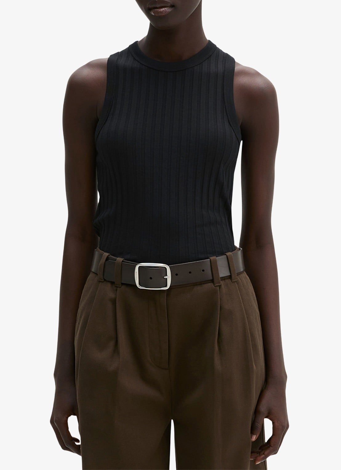 Marc O'Polo Pointelle tank top met ronde hals - detail 2 black / zwart