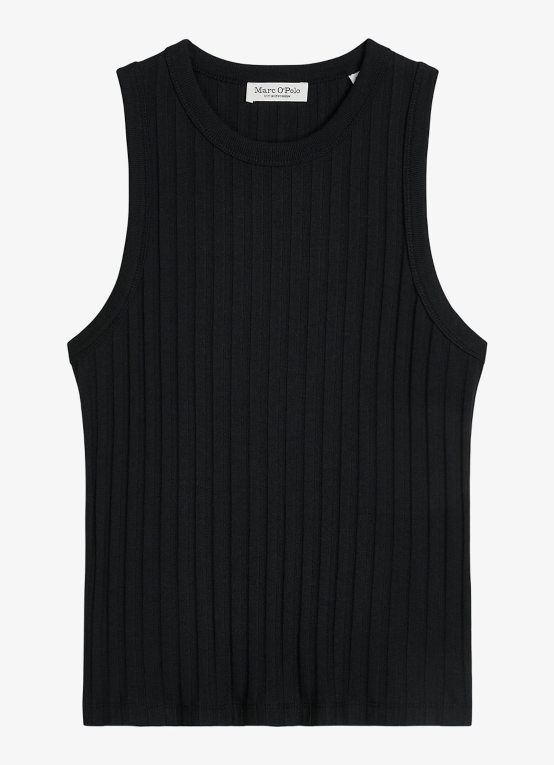 Marc O'Polo Pointelle tank top met ronde hals - voorkant 4 black / zwart