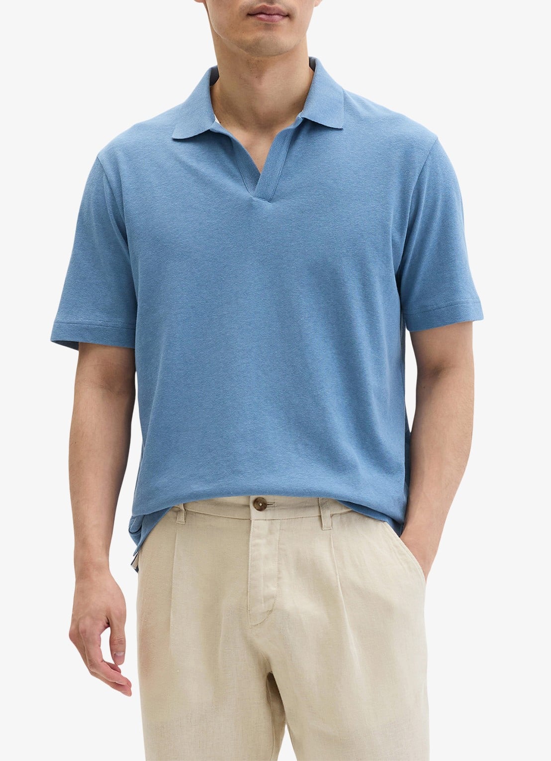 Marc O'Polo Polo in linnenblend - detail 3 blauw