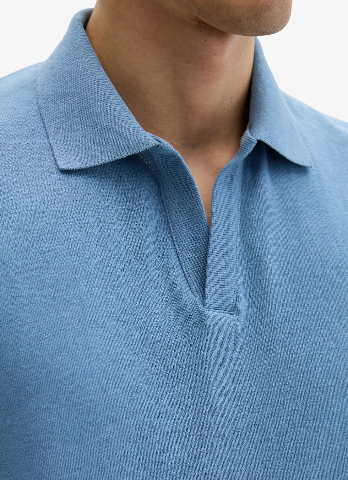 Marc O'Polo Polo in linnenblend - detail 4 blauw