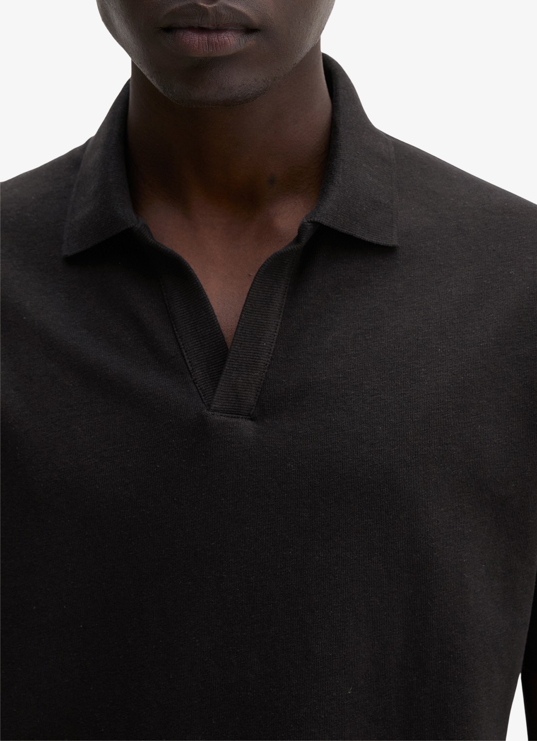Marc O'Polo Polo in linnenblend - detail 5 zwart