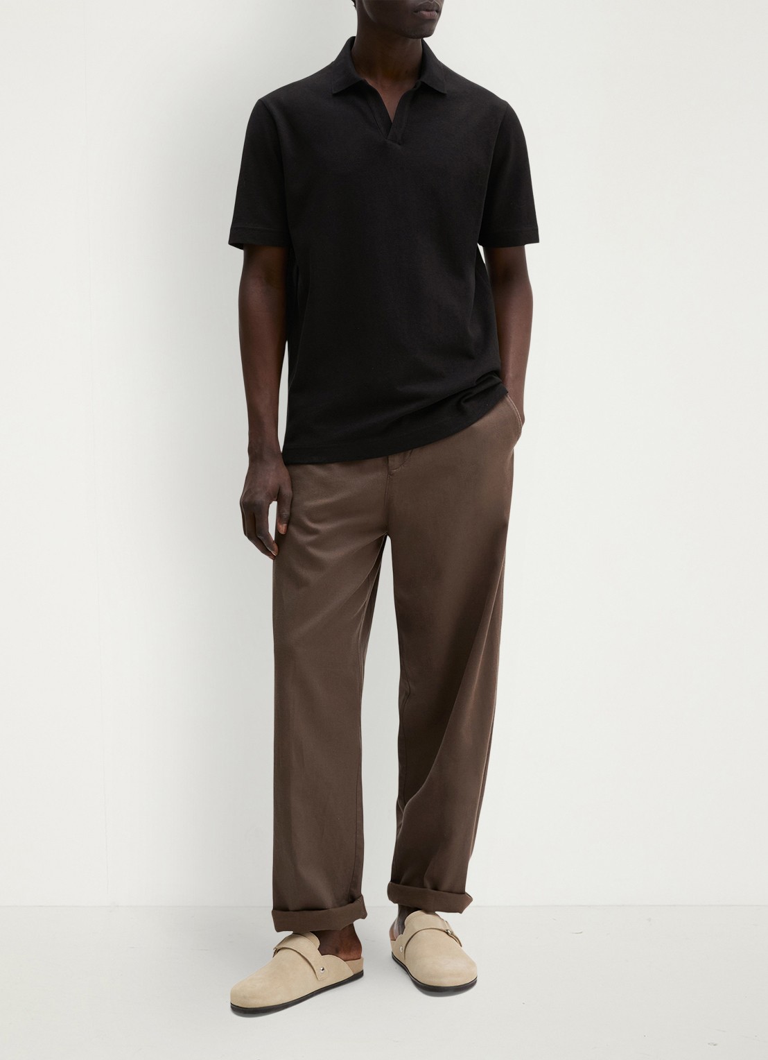 Marc O'Polo Polo in linnenblend - voorkant 3 zwart