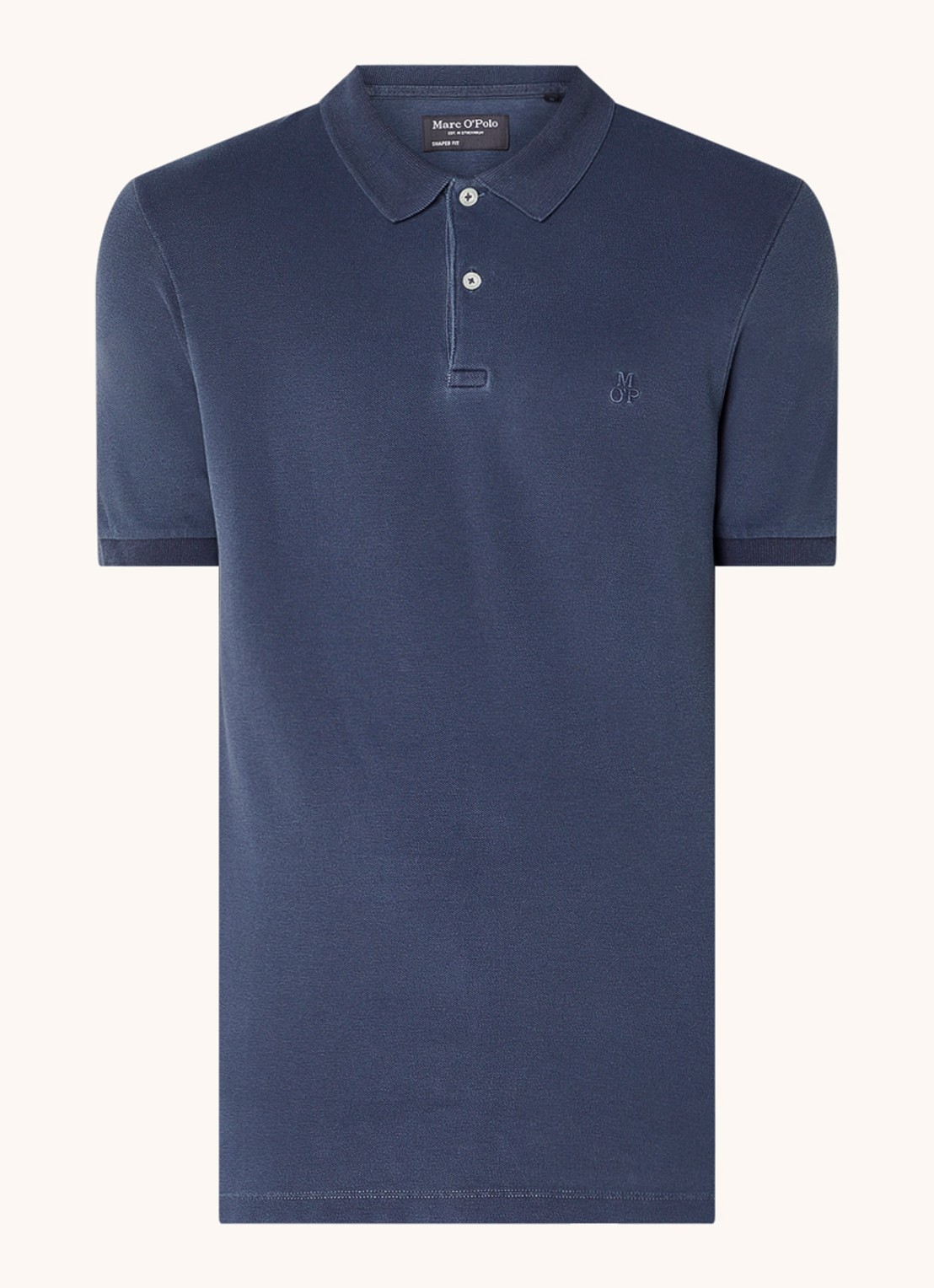Marc O'Polo Polo met logoborduring - voorkant blauwgrijs