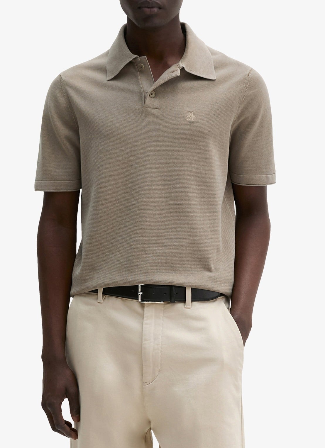 Marc O'Polo Polo met logoborduring - detail 4 donkerbeige