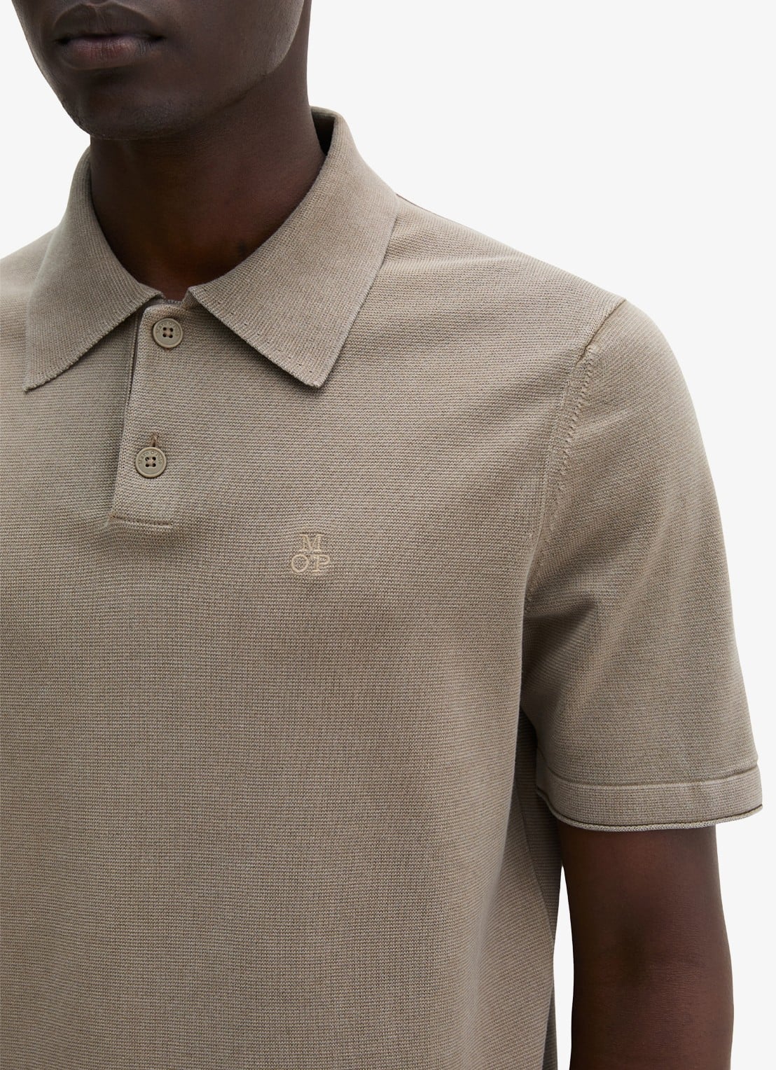 Marc O'Polo Polo met logoborduring - detail 5 donkerbeige