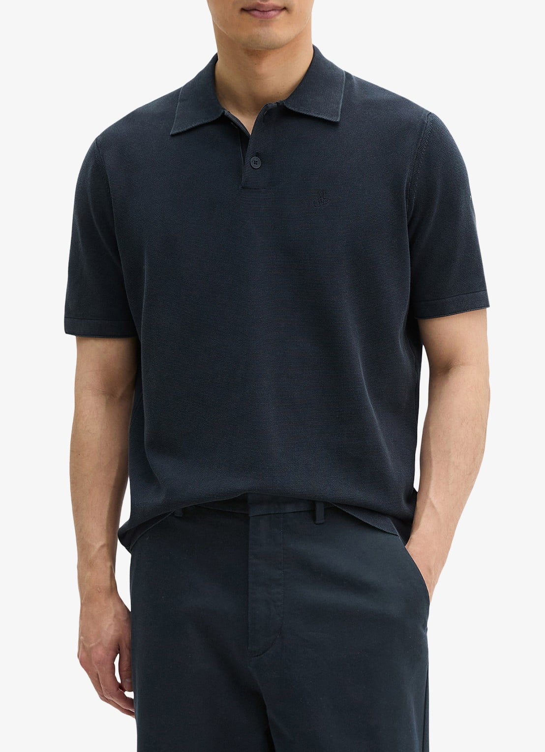 Marc O'Polo Polo met logoborduring - detail 3 donkerblauw