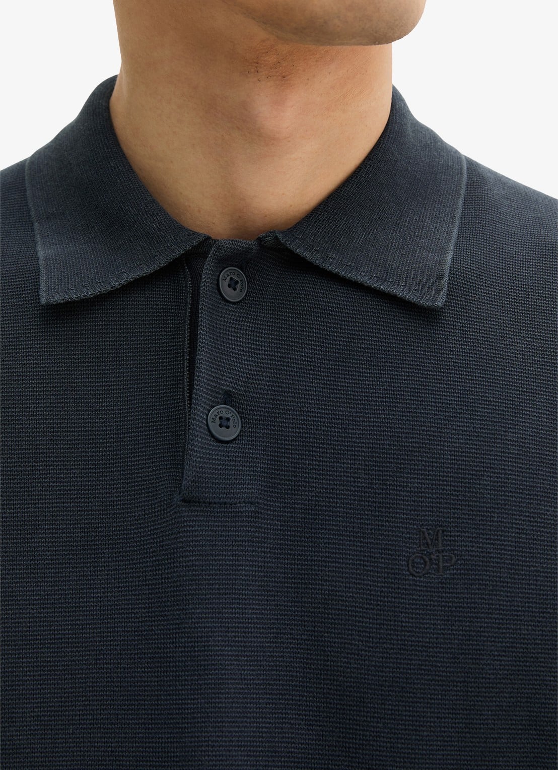 Marc O'Polo Polo met logoborduring - detail 4 donkerblauw