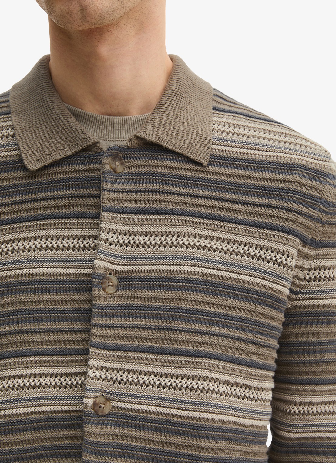 Marc O'Polo Polo met streepprint - detail 2 bruin