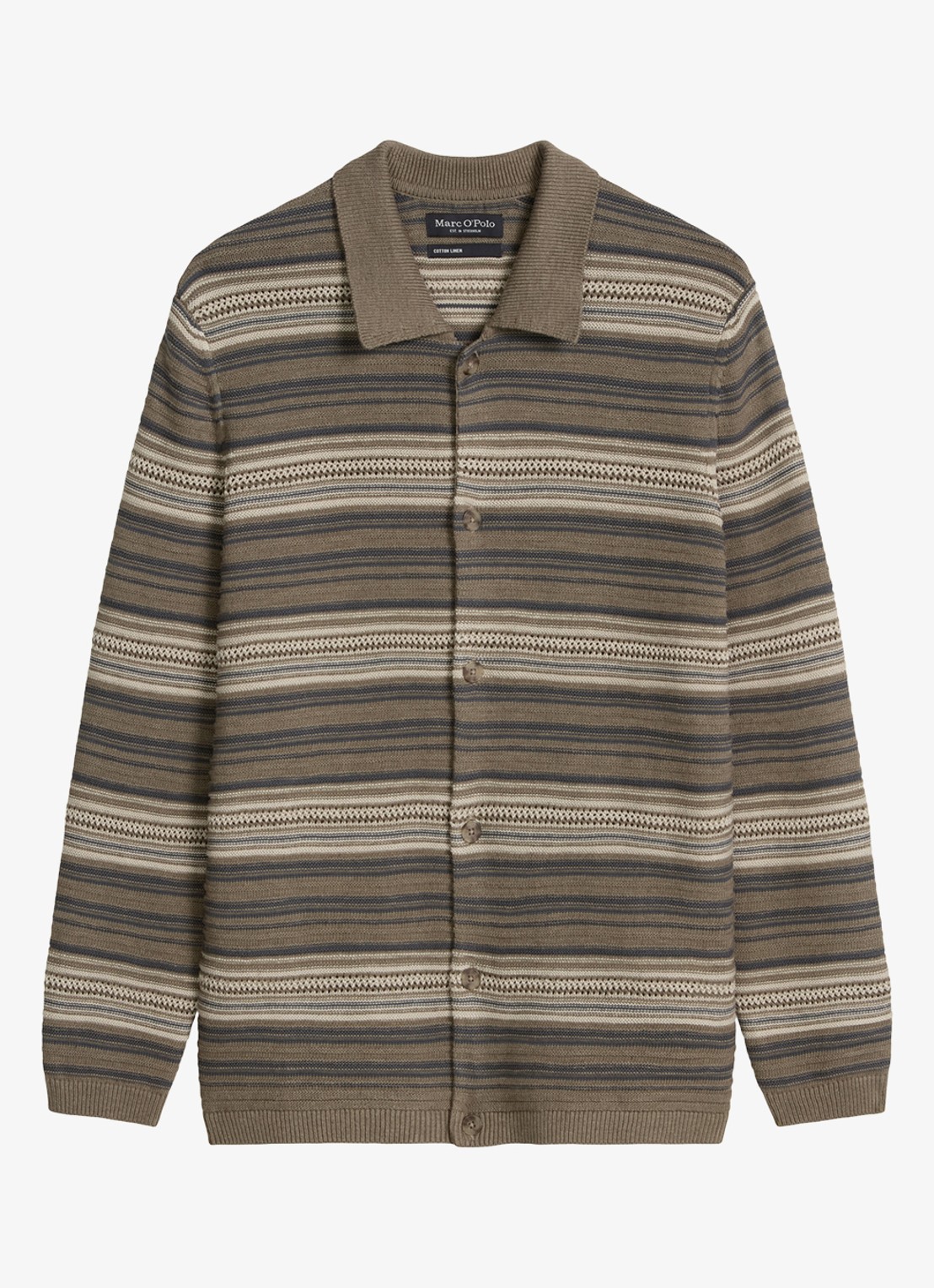 Marc O'Polo Polo met streepprint - voorkant 3 bruin